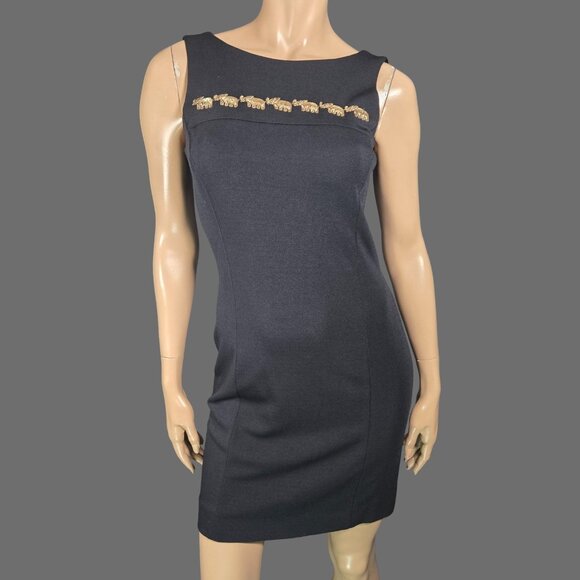 Vintage 90s Escada Margaretha Ley Black Mini Dress Embroidered Elephants Size 36 - Picture 2 of 10